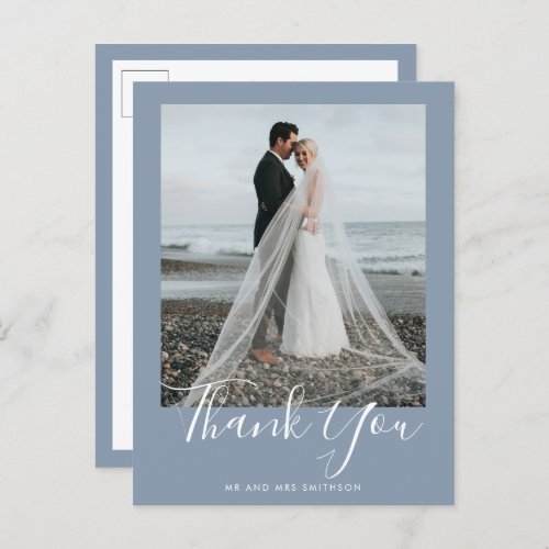 Dusty Blue Elegant Wedding Thank You Postcard