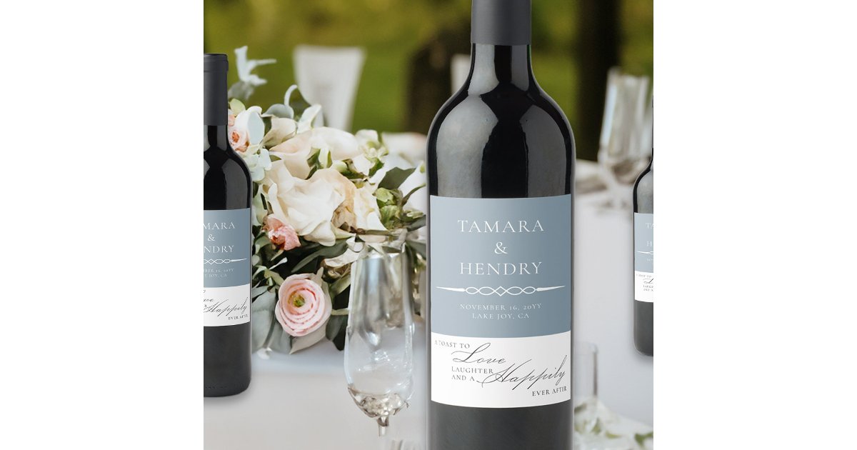 Dusty Blue Elegant Wedding Toast Wine Label | Zazzle