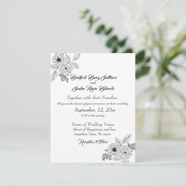 Dusty Blue Elegant White Gray Floral Heart Wedding Save The Date (Standing Front)