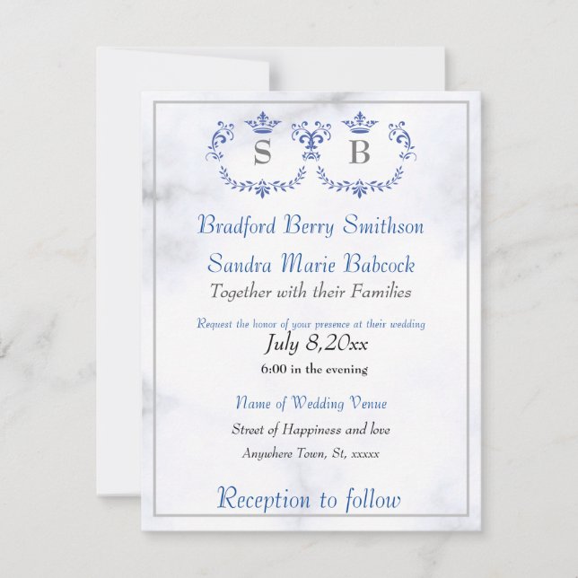 Dusty Blue Elegant White Gray Floral Heart Wedding Save The Date (Front)