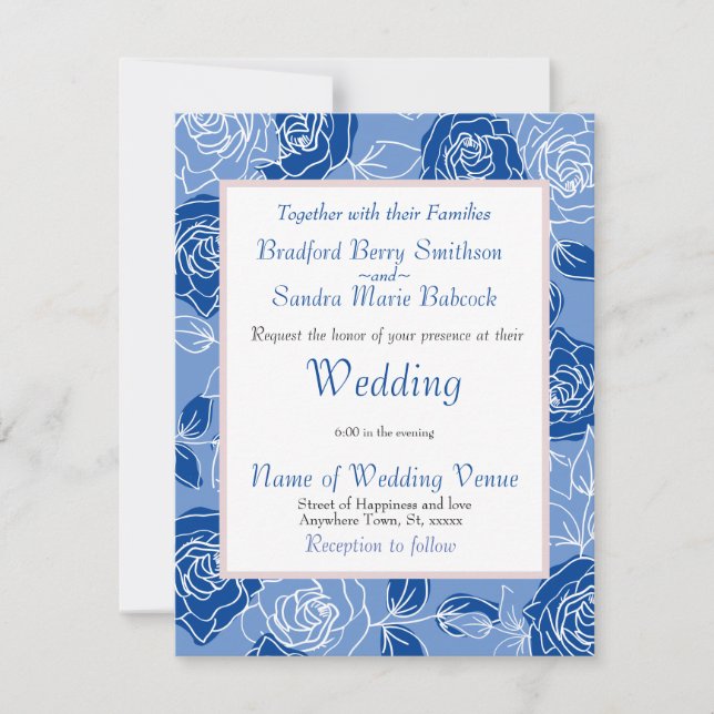 Dusty Blue Elegant White Gray Floral Heart Wedding Save The Date (Front)