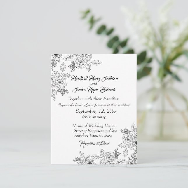 Dusty Blue Elegant White Gray Floral Heart Wedding Save The Date (Standing Front)