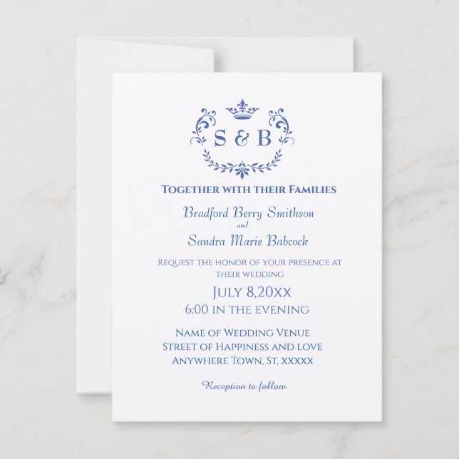 Dusty Blue Elegant White Gray Floral Heart Wedding Save The Date (Front)