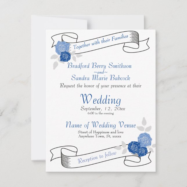 Dusty Blue Elegant White Gray Floral Heart Wedding Save The Date (Front)