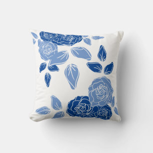 Dusty Blue Elegant White Gray Floral Simple Throw Pillow