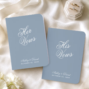Dusty Blue Elegant White Script Wedding No Foil Vow Books