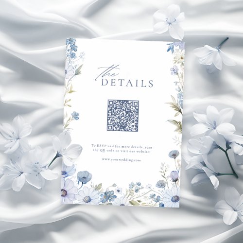 Dusty Blue Elegant Wildflower QR code details Note Card