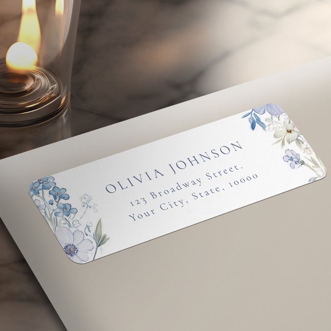 Dusty Blue Elegant Wildflower Return Address Label (Dusty Blue Elegant Wildflower Return Address Label)