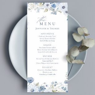 Dusty Blue Elegant Wildflower Wedding Menu