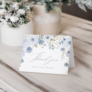 Dusty Blue Elegant Wildflower Wedding Thank You Card