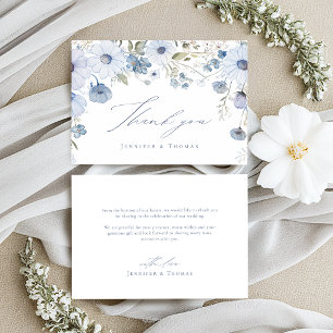 Dusty Blue Elegant Wildflower Wedding Thank You Card