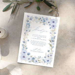 Dusty Blue Elegant Wildflower Wedding Thank You Card