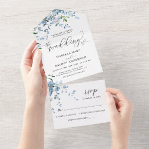 Dusty Blue Elegant Wisteria Watercolor Floral All In One Invitation