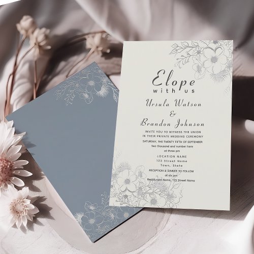 Dusty Blue Elopement Wedding Reception Invitation