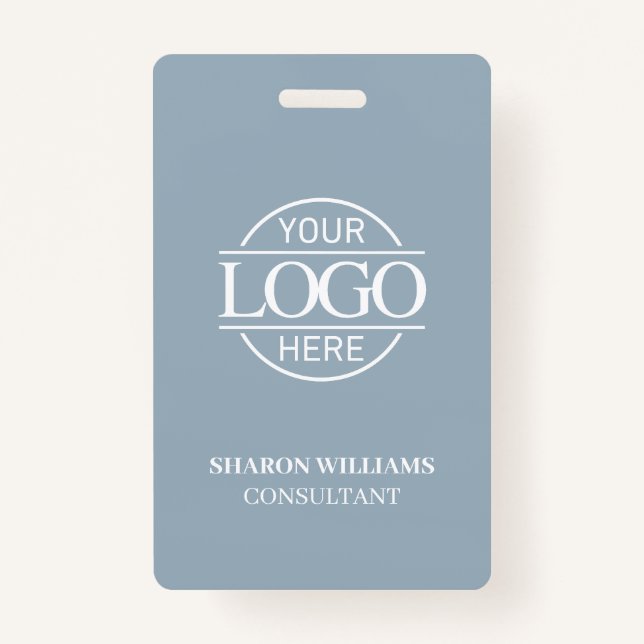 Dusty Blue Employee ID with Custom Business Logo Badge (Front)