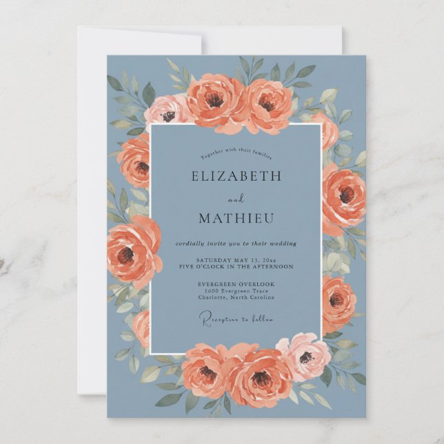 Dusty Blue Enchanting Spring Wedding Invitation (Front)