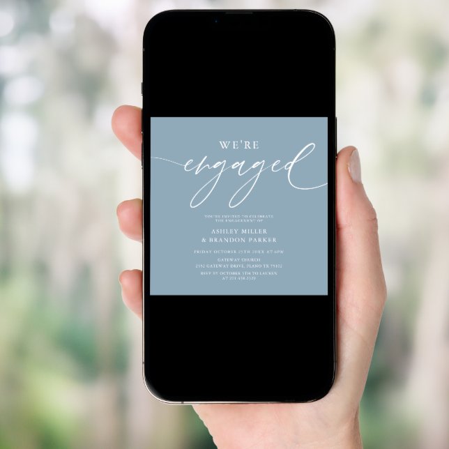 Dusty Blue Engagement Party Square Invitation (Front Digital)