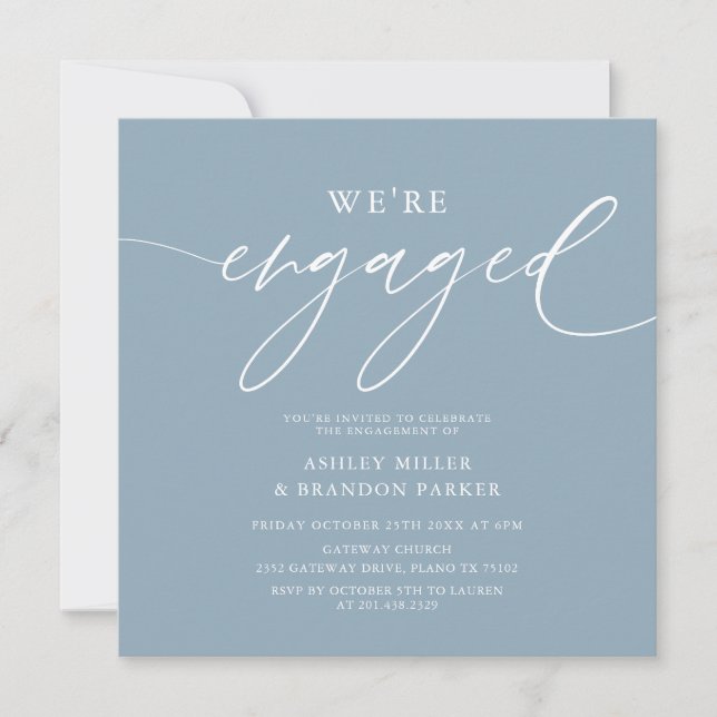 Dusty Blue Engagement Party Square Invitation (Front)