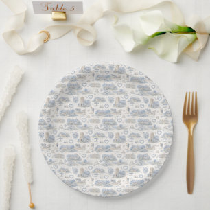 Dusty Blue English Village Wedding Watercolor Paper Plates