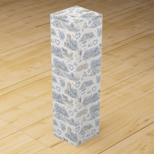 Dusty Blue English Village Wedding Watercolor Wine Box