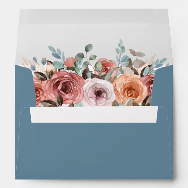 Dusty Blue Ethereal Blush Floral, Elegant Script, Envelope (Back (Bottom))