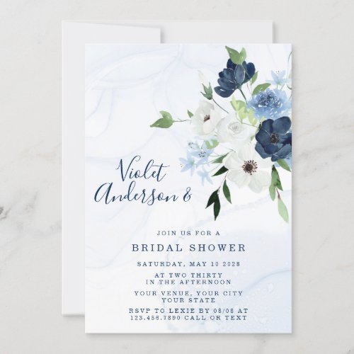 Dusty Blue Ethereal Floral Bridal Shower Invitation