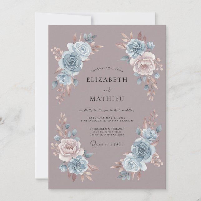Dusty Blue Ethereal Romance Wedding Invitation (Front)