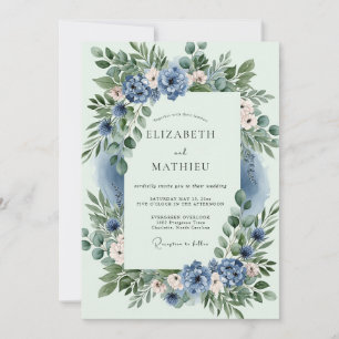 Dusty Blue Ethereal Spring Wedding Invitation