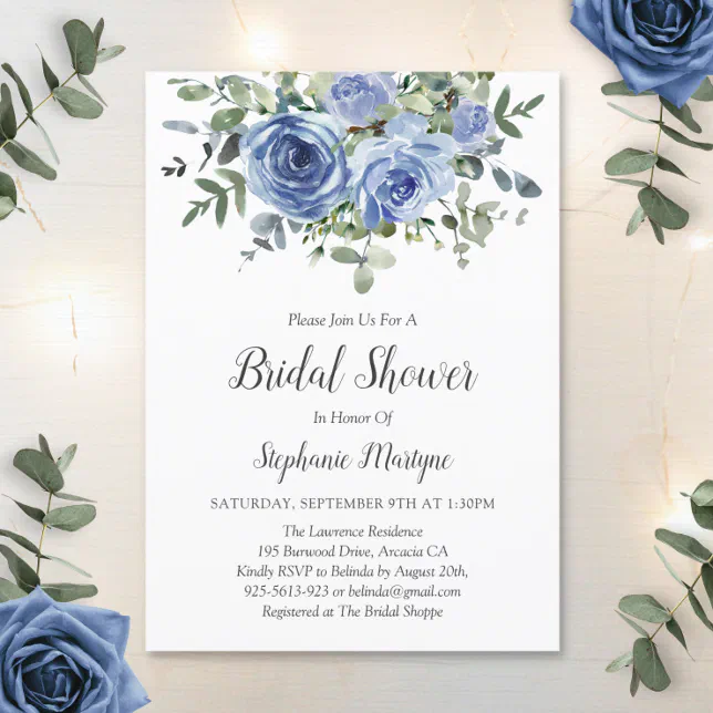 Dusty Blue Eucalyptus Botanical Bridal Shower Invitation | Zazzle