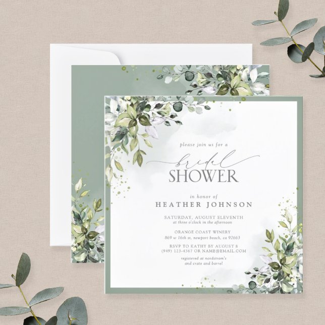Dusty Blue Eucalyptus Botanical Bridal Shower Invitation