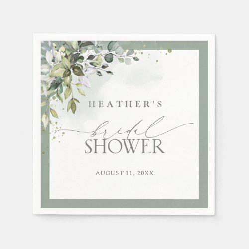 Dusty Blue Eucalyptus Botanical Bridal Shower Napkins