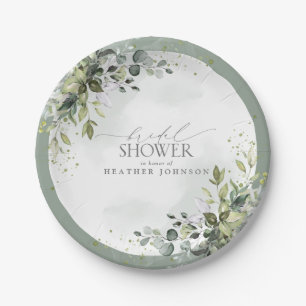 Dusty Blue Eucalyptus Botanical Bridal Shower Paper Plates