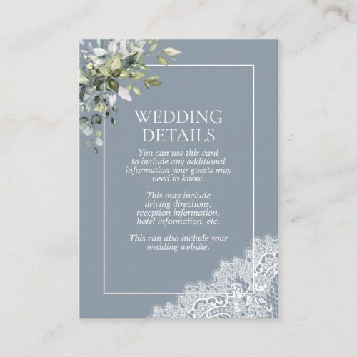 Dusty Blue Eucalyptus Botanical Lace Details Enclosure Card