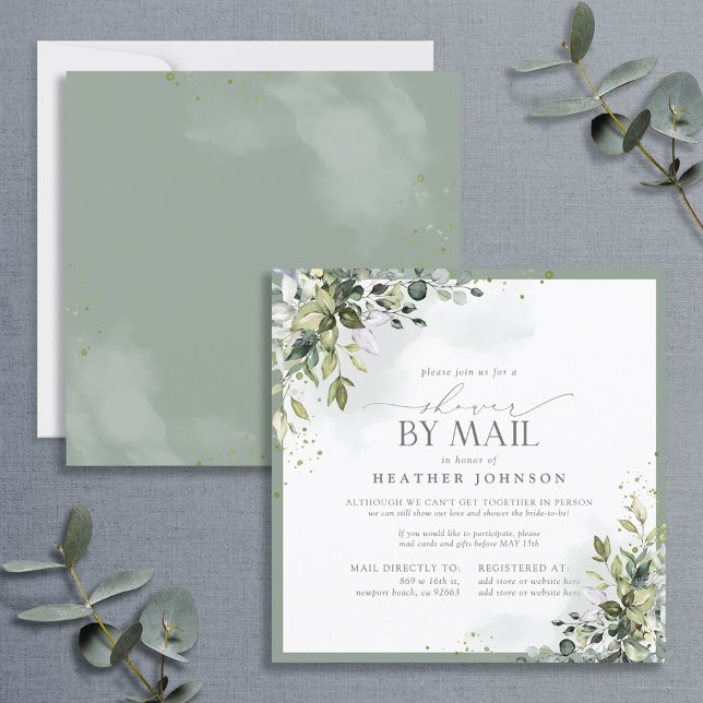 Dusty Blue Eucalyptus Botanical Shower Mail Invitation (Creator Uploaded)