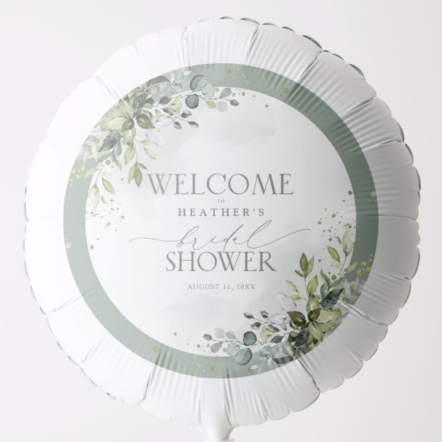 Dusty Blue Eucalyptus Botanical Shower Welcome Balloon (Front)