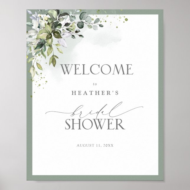 Dusty Blue Eucalyptus Botanical Shower Welcome Poster (Front)