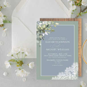 Dusty Blue Eucalyptus Botanical Wood Wedding  Invi Invitation