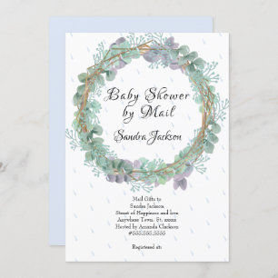 Dusty Blue Eucalyptus Boy Baby Shower by Mail Invitation
