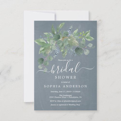 Dusty Blue Eucalyptus Bridal Shower Invitations