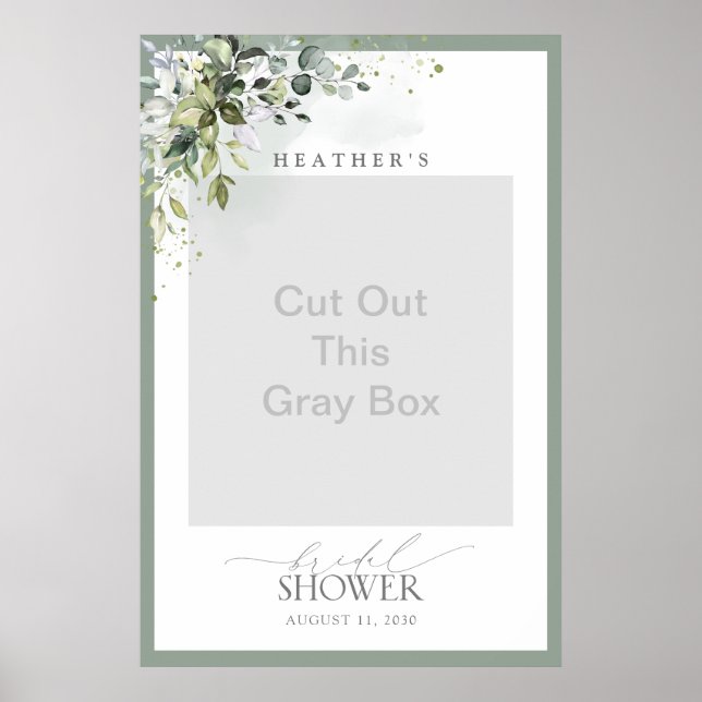 Dusty Blue Eucalyptus Bridal Shower Photo Booth Poster (Front)