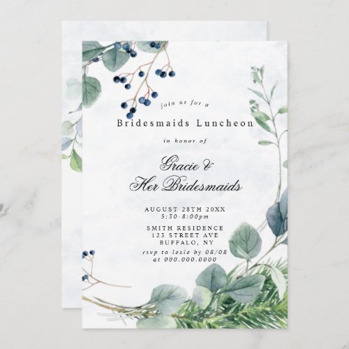 Dusty Blue Eucalyptus Bridesmaids Luncheon Invites