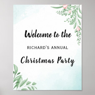 Dusty Blue Eucalyptus Christmas Party Welcome Poster