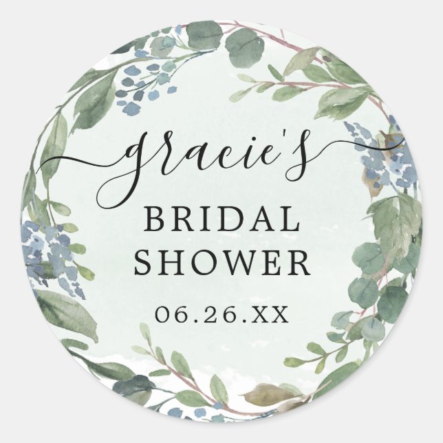 Dusty Blue Eucalyptus Envelope Favor Stickers (Front)