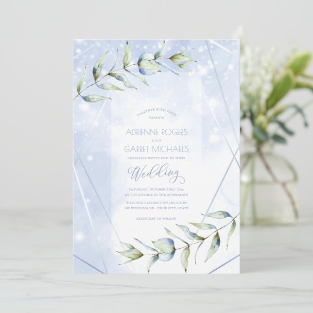 Dusty Blue Eucalyptus Fantasy Wedding Invitation (Standing Front)