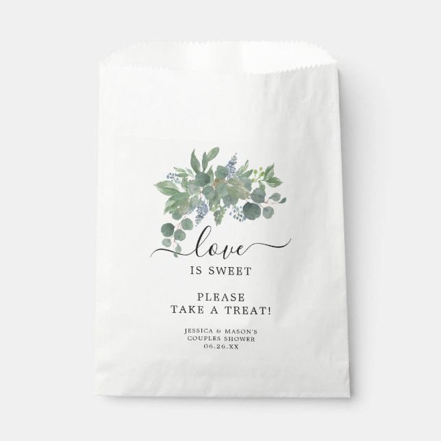Dusty Blue Eucalyptus Favor Bag Love is Sweet (Front)