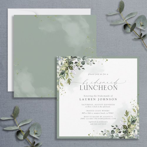 Dusty Blue Eucalyptus Floral Bridal Luncheon Invitation