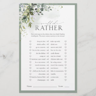 Dusty Blue Eucalyptus Floral Bridal Shower Game
