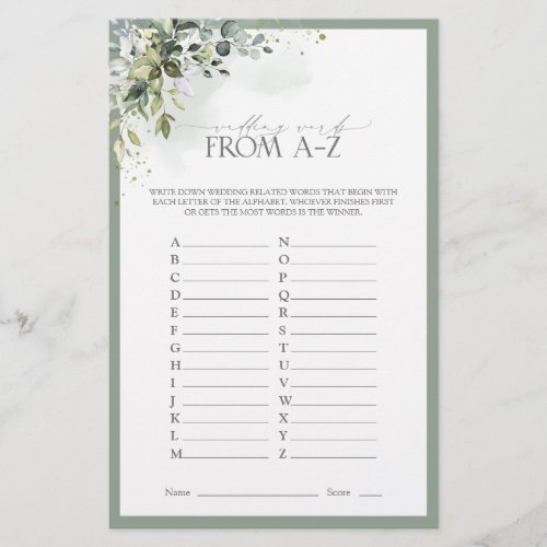 Dusty Blue Eucalyptus Floral Bridal Shower Game