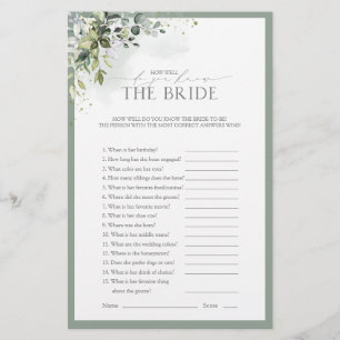 Dusty Blue Eucalyptus Floral Bridal Shower Game