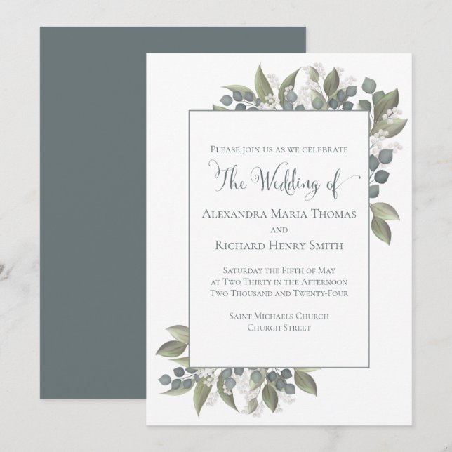 Dusty Blue Eucalyptus Foliage Greenery Elegant Invitation (Front/Back)